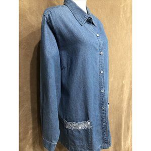 Club Z Collection 1X Plus Long Sleeve 100% Cotton Denim Blouse Top #388